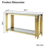 SSLine Modern Luxury Console Table Rectangular Glass Accent Entryway Table for Hallway Living Room, 2-Tier Storage, Gold Pipe Stainless Steel Frame Design SSLine