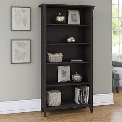 Bush Furniture Salinas Tall 5-Shelf Bookcase in Vintage Black - Modern Farmhouse Style for Home and Office - WoodArtSupply