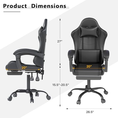 OS MOTOR Gaming Chair with Headrest and Lumbar Support, Ergonomic High Back Office Chair, Racing Style Executive Computer Desk Chair, Leather Adjustable Swivel Task Chair for Home Office (Black) OS MOTOR