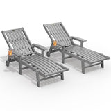 THOEOE Patio Chaise Lounge Chair Set of 2, Lounge Chair Outdoor with 5 Positions, HDPE, Patio Lounge Chair with Wheels & Cup Holder for Pool, Deck, Poolside,Grey