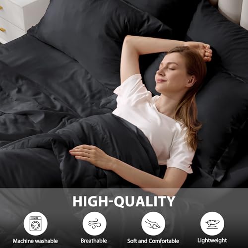 Velorose Queen Comforter Set Black - Bed in a Bag Queen Size 7 Pieces, Soft Bedding Set for All Seasons, Premium Queen Comforter Set with Comforter, Sheets, Pillowcases & Shams Velorose