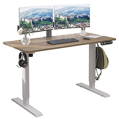 bilbil 63 x 30 Inches Electric Standing Desk, Height Adjustable Sit Stand Table with Splice Board, Stand up Home Office Desk, Black Frame/Black and Rustic Brown Top - WoodArtSupply