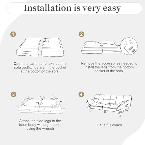 Opoiar Futon Sofa Bed Convertible Memory Foam Couch Bed, Modern Sleeper Sofa with Adjustable Armrests&Backrests, Christmas Futon Sets for Compact Living Spaces Office Dorm Bonus Room,Grey Opoiar
