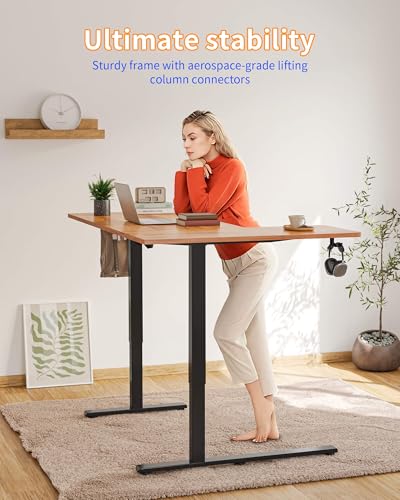 YIHAYO Reversiable L-Shaped Electric Standing Desk, 59 Inches Stand Up Corner Desk, Sit and Stand Up for Work Office Home, Ergonomic Rising Computer Table with Splice Board, Rustic Brown YIHAYO