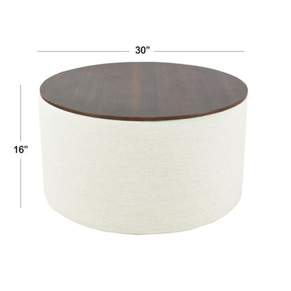 HomePop Modern Fabric Storage Ottoman with Wood Top - Stain-Resistant Cream Woven 30 x 30 inch