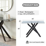 Edwin's Choice Black Glass Console Table Narrow Sofa Table with Grey Tempered Glass Top and Black Metal Tubular Legs with Gold Rim, 45”Lx18”Wx30”H Edwin's Choice