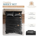 Casa Platino Queen Satin Sheets - Lightweight & Cooling Satin Bed Sheets Queen, with a 15 Inch Deep Pocket Fitted Sheet, Frizz Reducing Fabric, Machine Washable, Retains Shine After Wash - Black Casa Platino