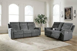 Signature Design by Ashley Barnsana Minimalist Power Reclining Loveseat with Console and USB Charging Ports, Gray Signature Design by Ashley