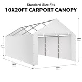Carport Canopy Tent Sidewalls for 10x20x8.6FT Car Garage with Ball Bungees, Heavy Duty Portable Shelter Logic Replacement Covers (Frame is not Included) (White) Yustuf