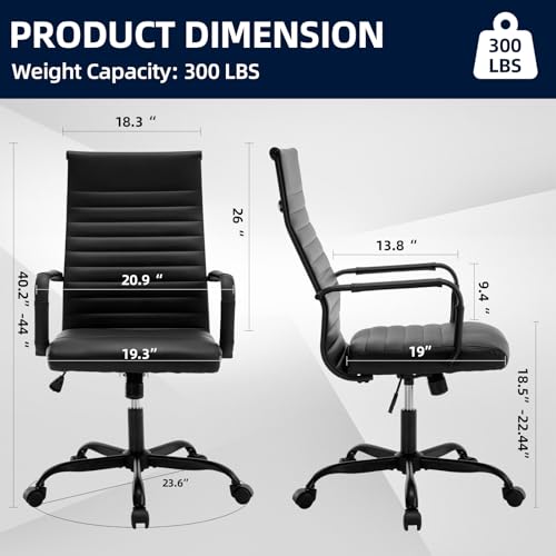 Haranuo Conference Room Chairs, Ergonomic Executive Office Chair, Ribbed Leather Desk Chair with Lumbar Support, Adjustable Height Mid-Back Swivel Chair with Padded Seat Haranuo