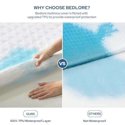 BEDLORE 2 Pack Waterproof Mattress Protector, Full Size Mattress Pad with Deep Pocket Fitted Up to 6-15 inches, Soft Noiseless Single Bed Mattress Cover for Bedroom, Dorm Room (White) BEDLORE
