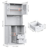 CBBPET 71" Tall Coffee Bar Cabinet with Storage Hutch, Farmhouse Kitchen Pantry Cabinet with LED Lights Microwave Stand and Glass Holder for Home Dining Room Kitchen,White CBBPET