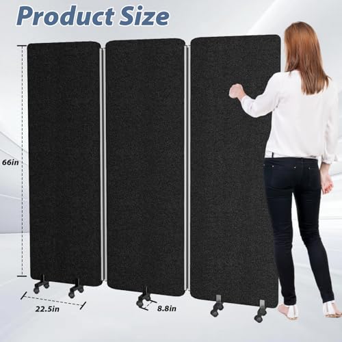 Room Divider Soundproof Privacy Panel with Wheels, 3 Panel Wall Divider (Aluminum Frame) for Room Partition, Folding Room Dividers Space Separation Office Cubicle Wall Divider Sound Proof Separator HOMSCREENER