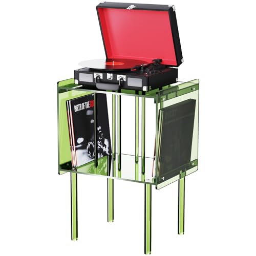 solaround Acrylic Record Player Stand, with Vinyl Storage, Clear Acrylic Side Table, (Green) solaround