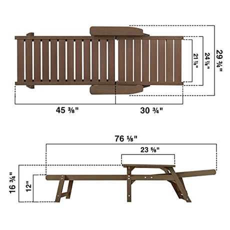 ACUEL Chaise Lounge, Poly Lumber, Outdoor Lounge Chair with Adjustable Backrest, Sturdy Weather Resistant Waterproof Fade Proof, for Poolside Patio Garden(Brown) ACUEL