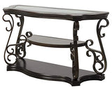 SSLine Traditional Vintage 3-Tier Sofa Console Table with Tempered Glass Table Top,Wood Accent Side Table with Marble Paper Middle Shelf,Hall Table for Living Room Bedroom Entryway SSLine