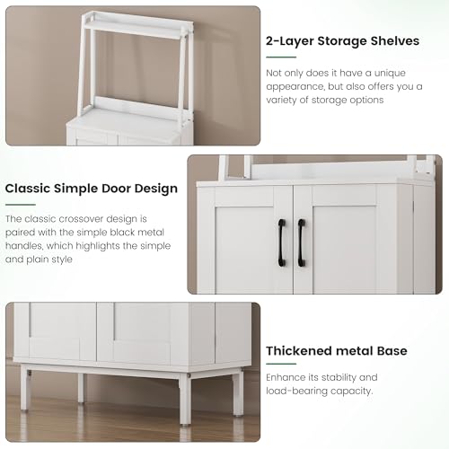 Semoic 51" Pantry Cabinet, Kitchen Storage Cabinet with Storage Shelves, Modern Kitchen Hutch with Microwave Stand, Adjustable Shelves, Food Pantry Cabinet for Dining Room (White) Semoic