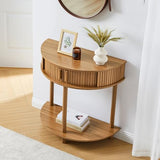 Entryway Table, Half Moon Fluted Console Tables with Storage, Mid Century Modern Small Half Round Sofa Tables for Hallway, Narrow Curved Accent Decor Table for Living Room (Mid-Century Modern, Walnut) Janmer Home