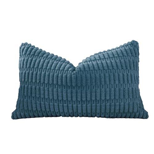 OTOSTAR Corduroy Decorative Throw Pillow Covers 16x24 Inch Super Soft Boho Striped Rectangle Pillow Covers Case Modern Cushion Covers for Sofa Couch Bedroom Car Decor Teal OTOSTAR