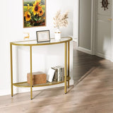 SAYGOER Glass Half Moon Console Table 2 Tier Narrow Entryway Table with Gold Metal Frames, Modern Couch Table Small Entry Way Tables, Easy Assembly, Clear Glass Gold Frames SAYGOER