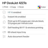 HP DeskJet 4227e Wireless All-in-One Color Inkjet Printer, Scanner, Copier, Best-for-Home, 3 Month Instant Ink Trial Included, AI-Enabled (6W7F0A)