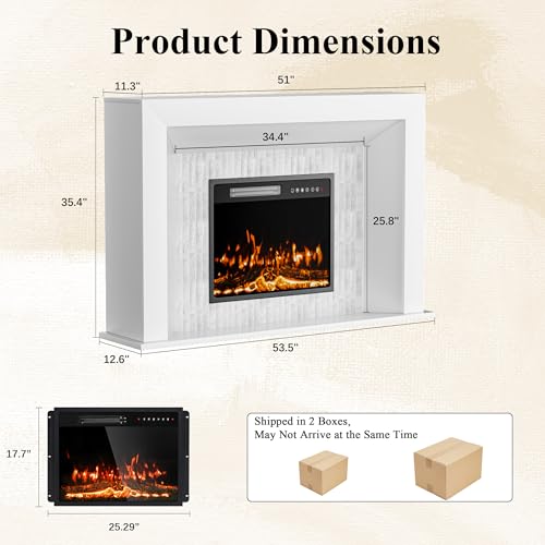 Weyderk 50 inch Electric Fireplace with Mantel, Fireplace TV Stand with 23" Insert Heater for Living Room Bedroom, 12 Flame Colors, Remote Control, Touch Screen, Timer, Weathered Stone Weyderk