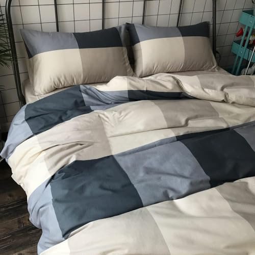 Queen Comforter Set Fluffy Plaid Checkered Pattern Comforter Set Modern Style Geometric Comforter with 2 Pillow Shams Grid Plaid Bedding Comforter for Boys Men All Season Queen Size Bed Comforter Set LifeTB