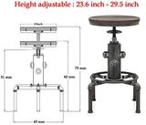 Topower Industrial Barstool,13" Solid Wood, Adjustable Height 23.6"-29.5", Counter Stool, Kitchen Cafe Pub Bar Stool, Set of 2, Silver Topower