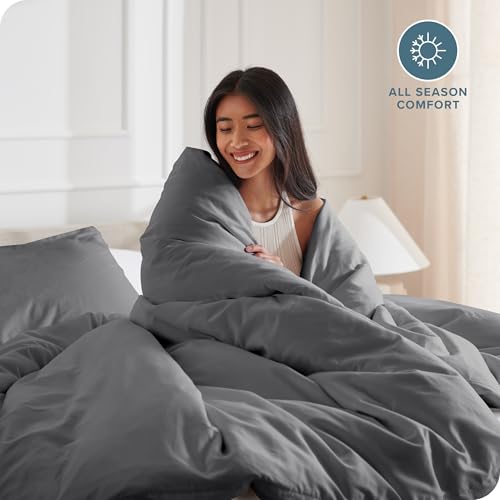 Bare Home Bedding Duvet Cover Queen Size - Premium 1800 Super Soft Duvet Covers Collection - Lightweight, Cooling Duvet Cover - Soft Breathable Bedding (Queen, Grey) Bare Home
