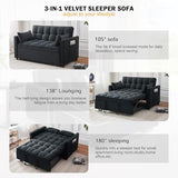 ECHINGLE Sleeper Sofa Bed, 3-in-1 Velvet Pull Out Couch with Armrests, Storage Pockets and 2 Pillows, Adjustable Backrest, Pull Out Sofa Bed Couch for Living Room, Bedroom(Black) ECHINGLE