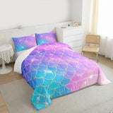 Feelyou Mermaid Scales Comforter Fish Scales Print Comforter Set for Girls Ocean Marine Themed Nature Bedding Set Purple Blue Room Decor Twin Size Duvet Set 2Pcs Boys Feelyou