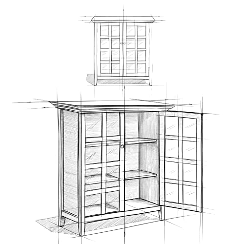 SIMPLIHOME Acadian SOLID WOOD 39 inch Wide Transitional Medium Storage Cabinet in White, with 2 Tempered Glass Doors, 4 Adjustable Shelves SIMPLIHOME