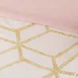 Comfort Spaces Vivian Comforter Set Ultra Soft All Season Lightweight Modern Geometric Glam Metallic Print Bedding, Matching Sham, Decorative Pillow, Full/Queen, Geometric Blush/Gold Comfort Spaces