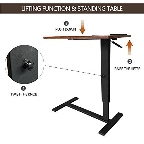 Over Bed Table Pneumatic Adjustable Height Stand Desk with Hidden Wheels USB Ports Pad Slot Mobile Laptop Standing Desk Cart, Podium Table (Walnut, 32X16 inshes) Usumairu