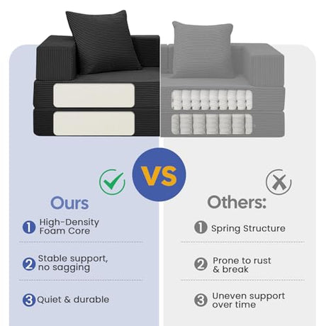 COMAX Futon Sofa Bed, 4‑in‑1 Convertible Sofa Bed, Folding Boneless Couches for Living Room, Fold Out Small Foldable Loveseat Floor Sleeper Comfy Mattress Lounge Space‑Saving, Black COMAX