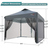 RELAX FIELD 10x10 Pop Up Canopy Tent with Mosquito Netting, Outdoor Portable Screen Tent for Yard, Party, Camping and Picnic, 3 Height Positions, Patio Gazebo with Roller Bag and 4 Sandbags RELAX FIELD