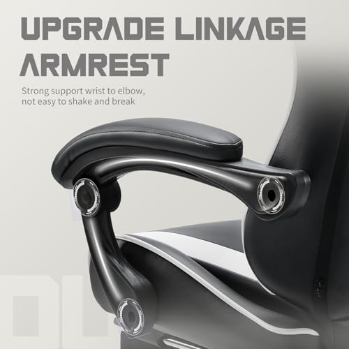 DUMOS Ergonomic Gaming Office Desk Chair with Footrest, Height Adjustable 360° Swivel Computer Video Game Chair with Headrest and Lumbar Support, Black White DUMOS