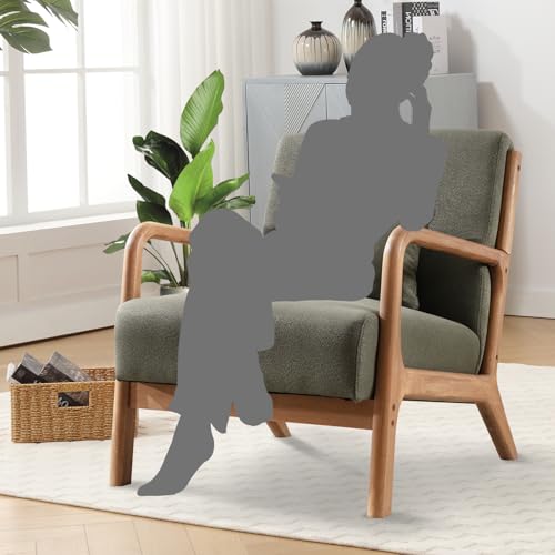 IOMOR Accent Chair Mid Century Modern Chair Linen Fabric Living Room Chairs with Solid Wood Frame Comfy Upholstered and Lumbar Pillow Reading Side Chair Easy Assembly for Bedroom Room (1, Linen Green) IOMOR