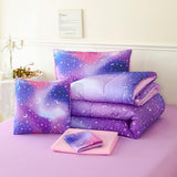 URBONUR 6Pcs Twin Comforter Set for Girls Colorful Pink Purple Blue Gradient Galaxy Printed Bedding Set Kids Teen Bed in A Bag URBONUR