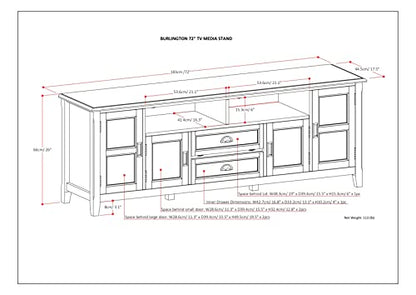 SIMPLIHOME Burlington SOLID WOOD 72 Inch Wide Transitional TV Media Stand in Black for TVs up to 80 Inches, For the Living Room and Entertainment Center