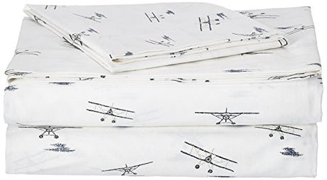 Eddie Bauer - Twin Bed Sheets, Cotton Percale Bedding Set with Matching Pillowcase, Crisp & Cool, Dorm Essentials (Sea Planes Blue) Eddie Bauer