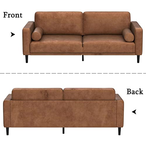 HIFIT Sofa Couches, 79” Mid-Century Modern Couch, Breathable Faux Leather Couch with Upholstered Cushions/Pillows, 3-Seat Sofas & Couches, for Living Room Apartment Office, Brown HIFIT