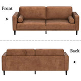 HIFIT Sofa Couches, 79” Mid-Century Modern Couch, Breathable Faux Leather Couch with Upholstered Cushions/Pillows, 3-Seat Sofas & Couches, for Living Room Apartment Office, Brown HIFIT
