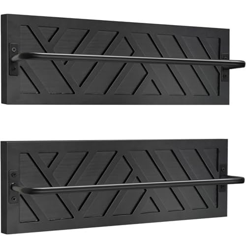 Towel Racks for Bathroom Set of 2, Wood Towel Holder for Bathroom Wall, Bathroom Towel Rack Wall Mounted for Farmhouse Bathroom Decor, Towel Shelf for Bathroom Towel Storage Kitchen Storage (Black)