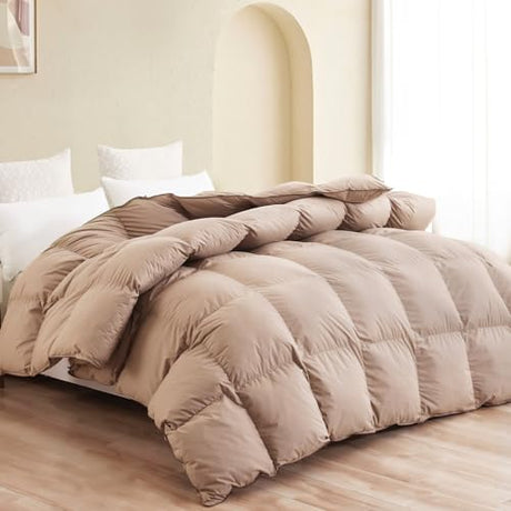 SNOWMAN Premium Down Comforter Cal King Size, Luxurious All Season Duvet Insert with Cotton Blended Fabric, 3D Baffle Box Design Hotel Bedding Comforter (Khaki,108"x98") SNOWMAN