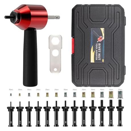 ZOSANY Rivet Nut Tool Adapter for Cordless Drill Electric Rivet Gun Kit with 5 Metric and 13 Mandrels and 290Pcs Assorted Rivet Nuts, Rugged Carrying Case ZOSANY