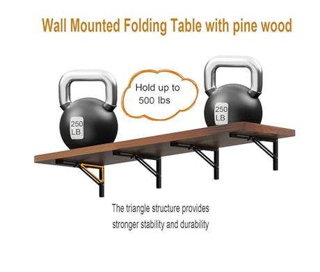 IAE Floating Wall Mounted Folding Table Desk with Pine Wood,72" x 22" Foldable Workbench,Fold Down Wall Mounted Foldable Desk with Shelf Brackets,Laundry Folding Table for Home,Dining,Kitchen,Teak IAE