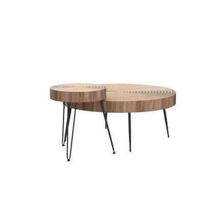 RUSTOWN Farmhouse Round Coffee Table Set of 2, Cocktail Table Set, Modern Circle Natural Wood Finsh Side and End Table Sets for Living Room(Helical, Natural)