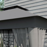 Outsunny 10' x 11.5' Metal Patio Gazebo, Double Roof Outdoor Gazebo Canopy Shelter with Tree Motifs Corner Frame and Netting, for Garden, Lawn, Backyard, and Deck, Gray Outsunny