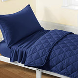 FLXXIE Toddler Bedding Set - 4 Piece Microfiber Crib Sheet Set, Crib Bedding Set Includes Quilted Comforter, Flat Top Sheet, Fitted Sheet, Envelope Pillow Case for Boys and Girls, Navy Blue FLXXIE